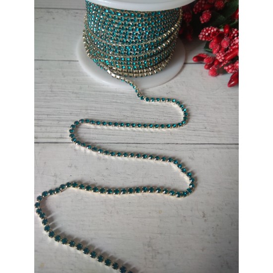 Нить стразовая стекло 2 мм SS6 бирюзовая 20, цена за 50 см